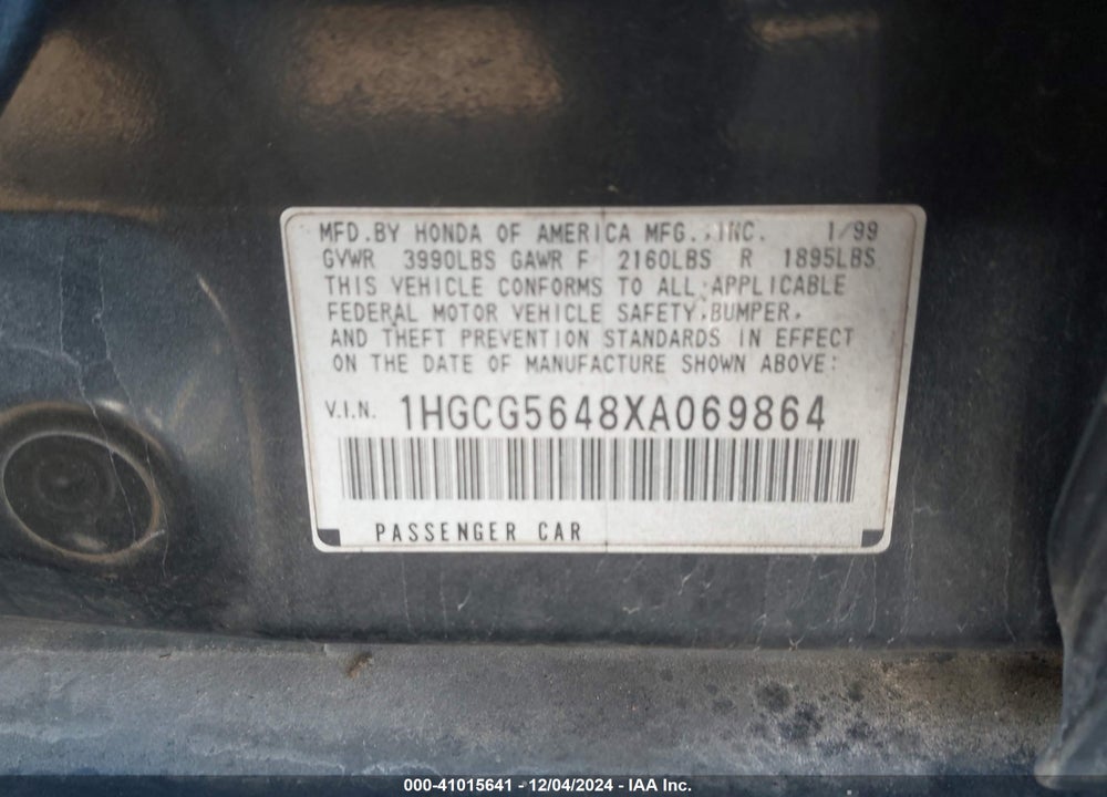 1999 HONDA ACCORD LX VIN: 1HGCG5648XA069864
