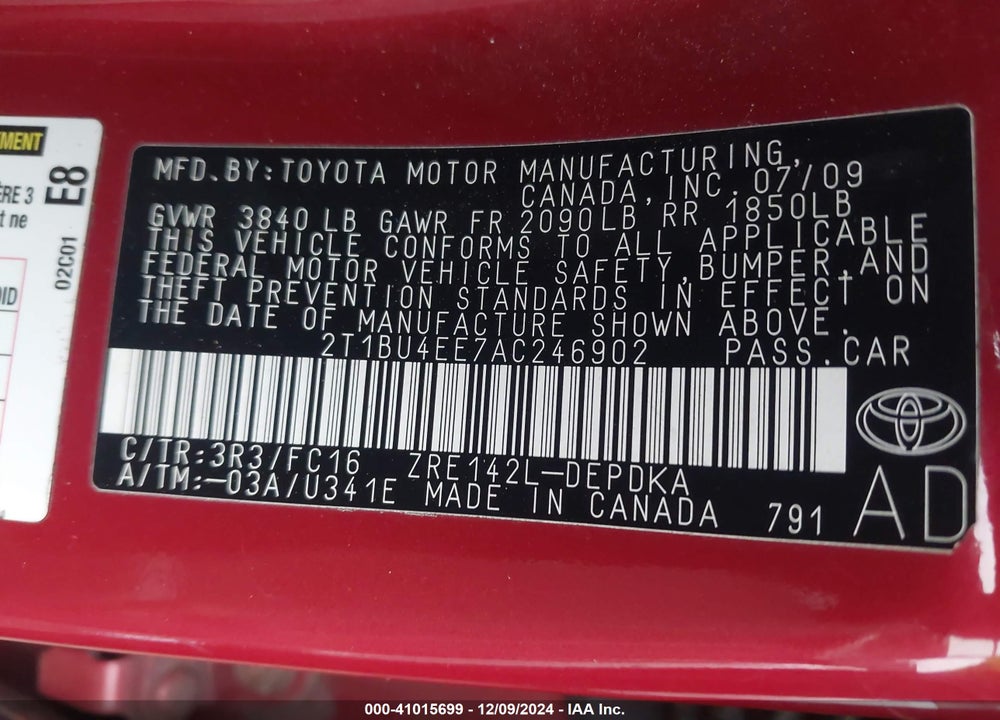 2010 TOYOTA COROLLA VIN: 2T1BU4EE7AC246902