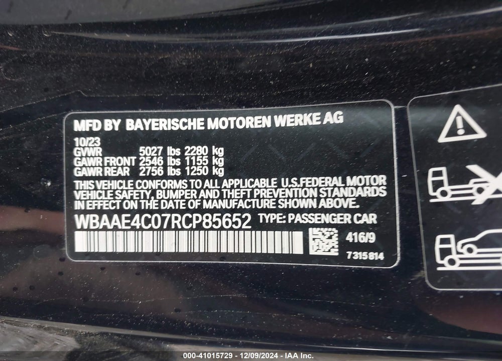 2024 BMW 840 I XDRIVE VIN: WBAAE4C07RCP85652