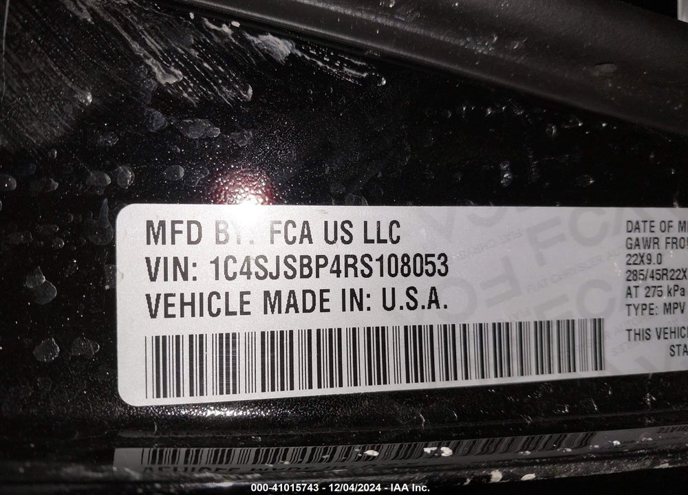 2024 JEEP WAGONEER L SERIES II CARBIDE 4X4 VIN: 1C4SJSBP4RS108053