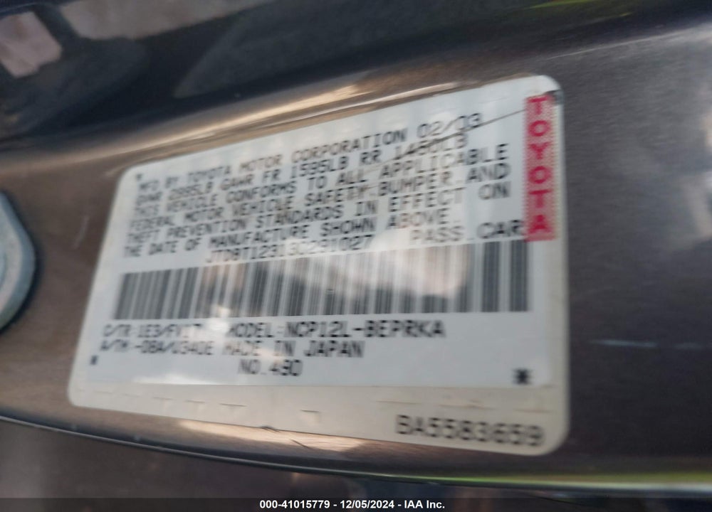 2003 TOYOTA ECHO VIN: JTDBT123130291027