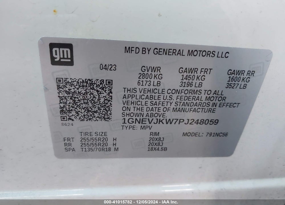 2023 CHEVROLET TRAVERSE AWD RS VIN: 1GNEVJKW7PJ248059