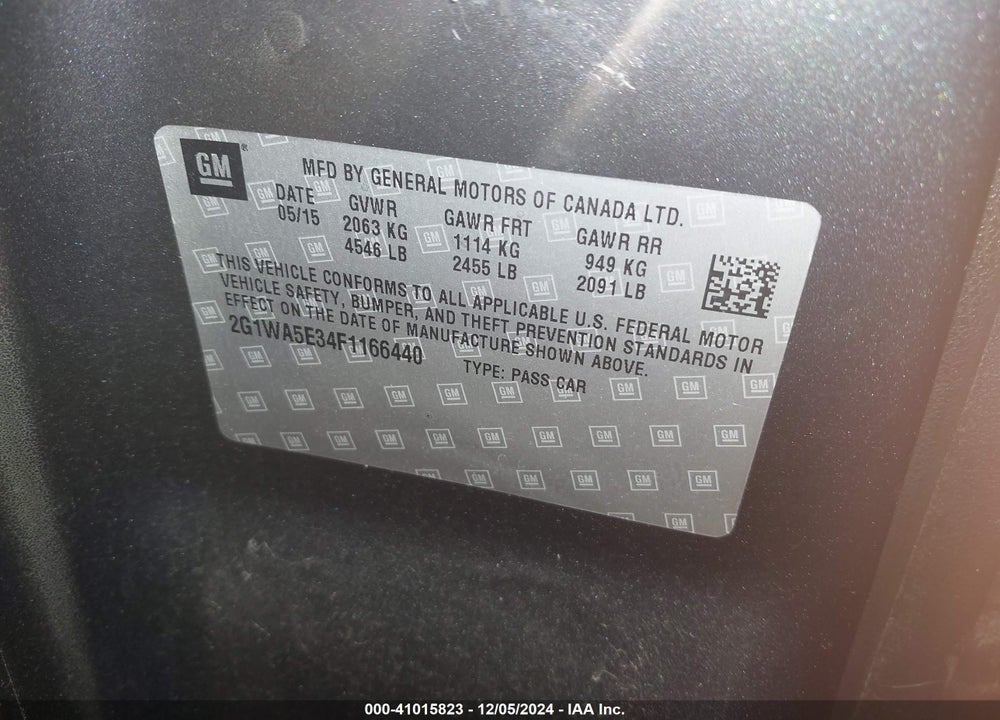 2015 CHEVROLET IMPALA LIMITED VIN: 2G1WA5E34F1166440