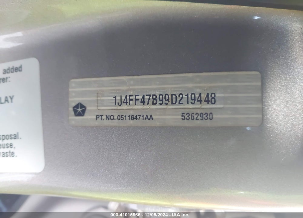 2009 JEEP COMPASS SPORT VIN: 1J4FF47B99D219448
