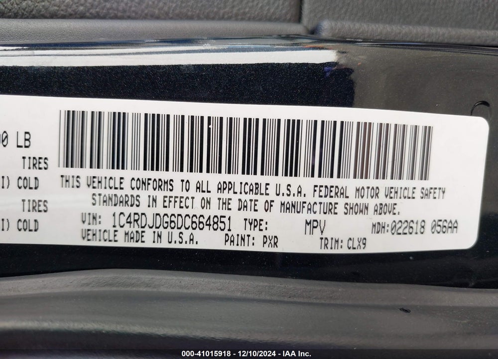 2013 DODGE DURANGO CREW VIN: 1C4RDJDG6DC664851