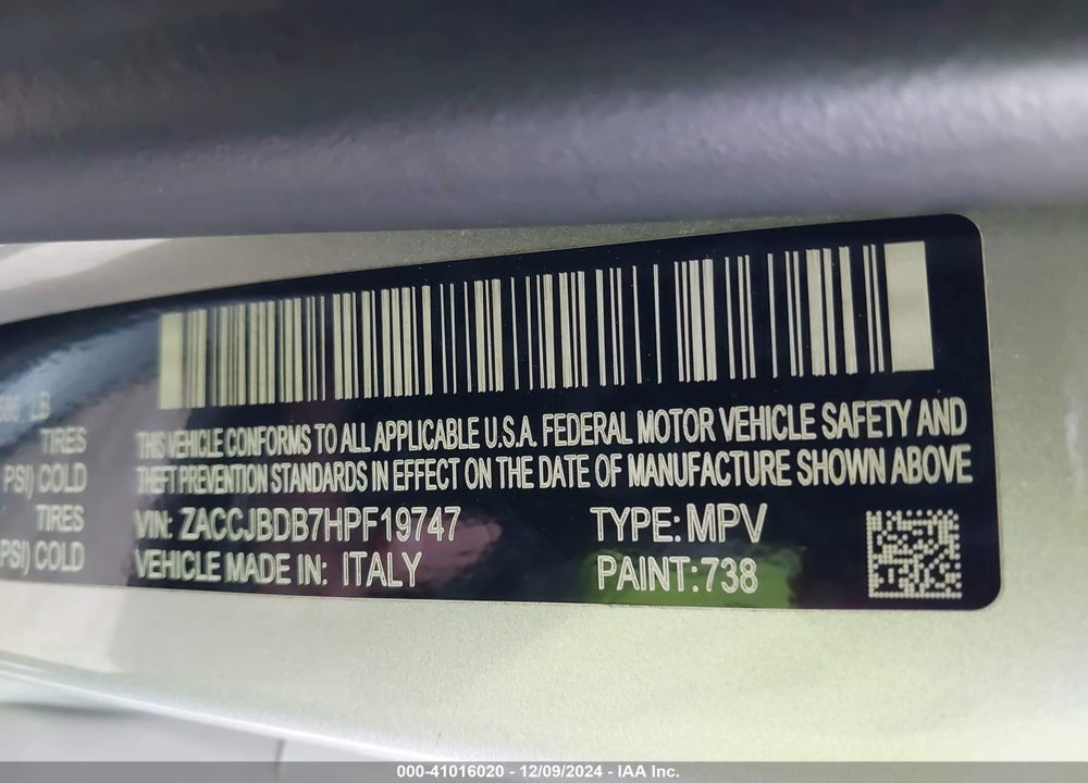 2017 JEEP RENEGADE LIMITED 4X4 VIN: ZACCJBDB7HPF19747