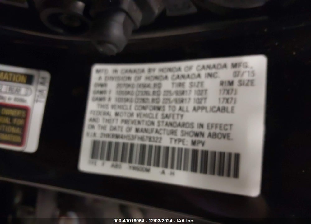 2015 HONDA CR-V EX VIN: 2HKRM4H53FH678322