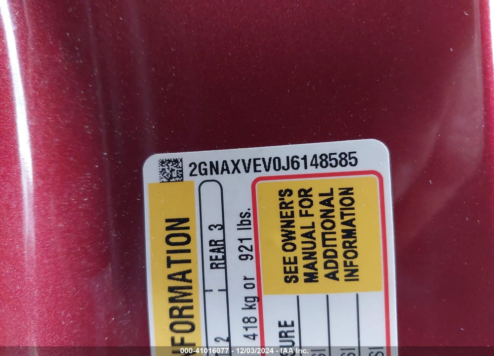 2018 CHEVROLET EQUINOX PREMIER VIN: 2GNAXVEV0J6148585