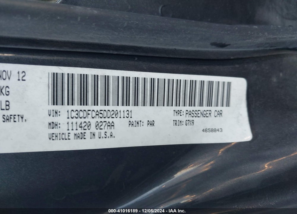 2013 DODGE DART LIMITED VIN: 1C3CDFCA5DD201131