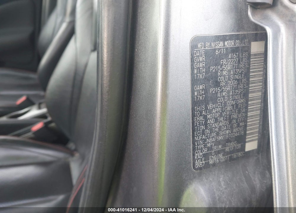 2011 NISSAN JUKE SL VIN: JN8AF5MV1BT024478