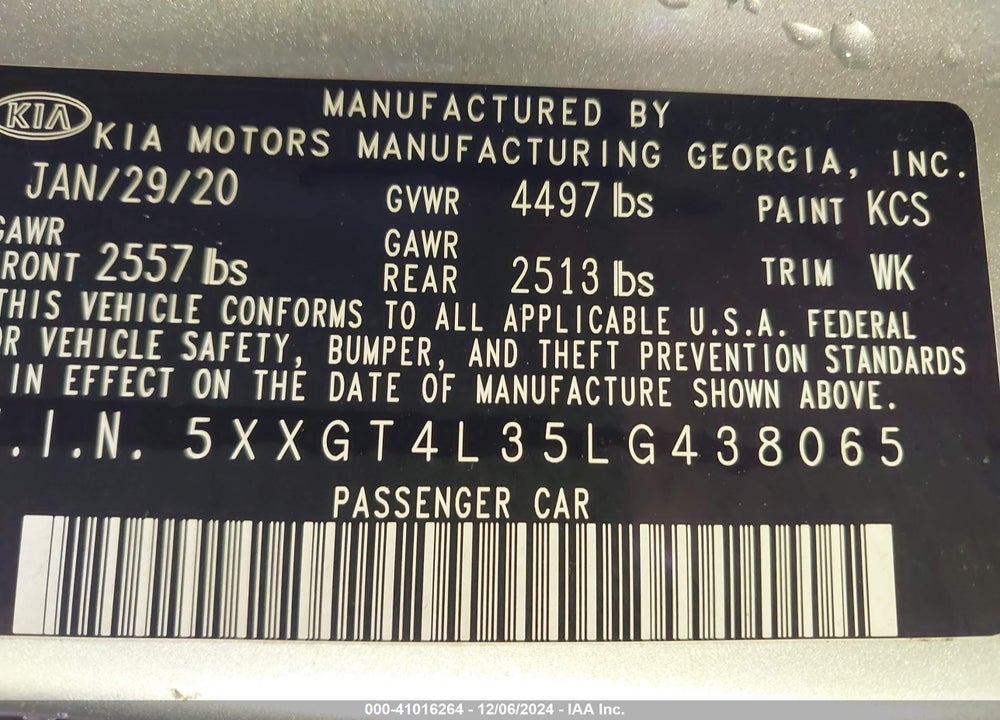 2020 KIA OPTIMA LX VIN: 5XXGT4L35LG438065