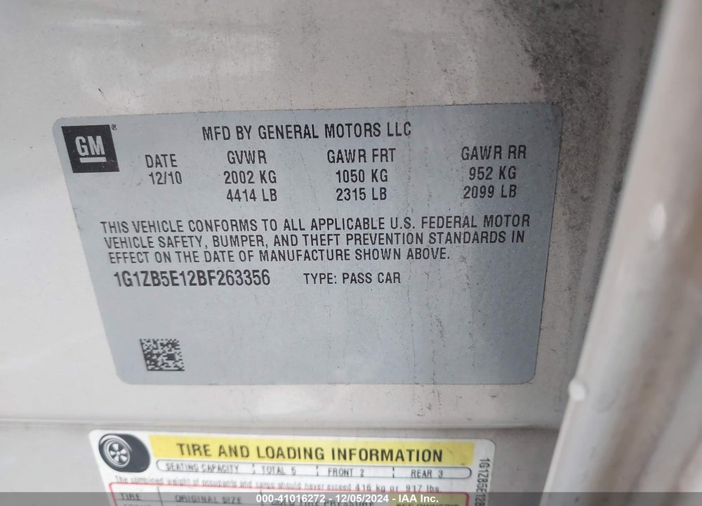 2011 CHEVROLET MALIBU LS VIN: 1G1ZB5E12BF263356