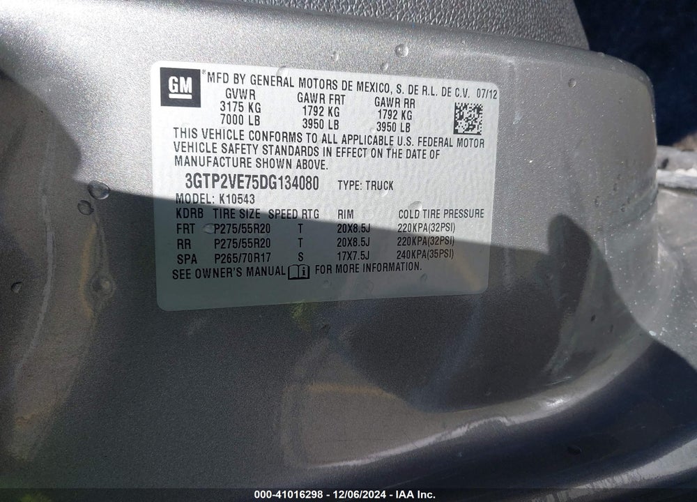 2013 GMC SIERRA 1500 SLE VIN: 3GTP2VE75DG134080