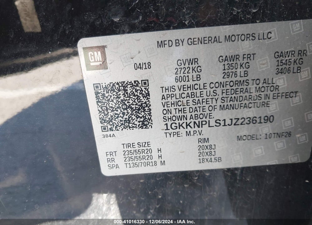2018 GMC ACADIA DENALI VIN: 1GKKNPLS1JZ236190