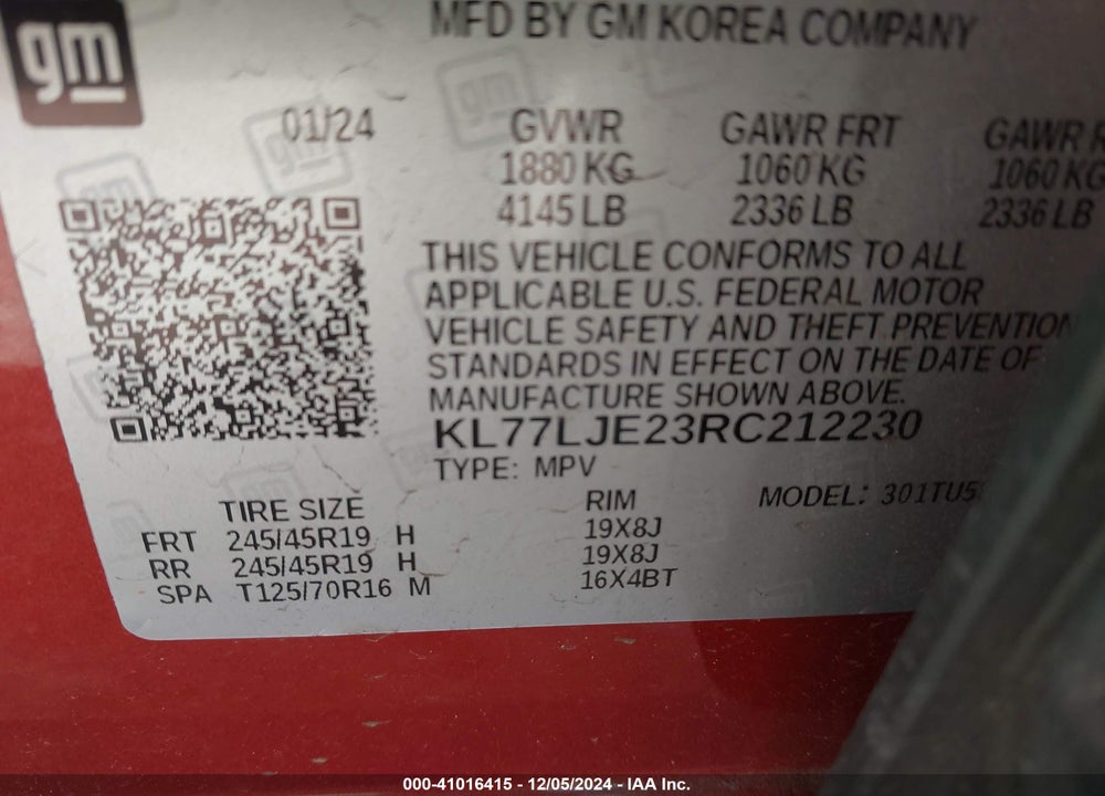 2024 CHEVROLET TRAX FWD 2RS VIN: KL77LJE23RC212230