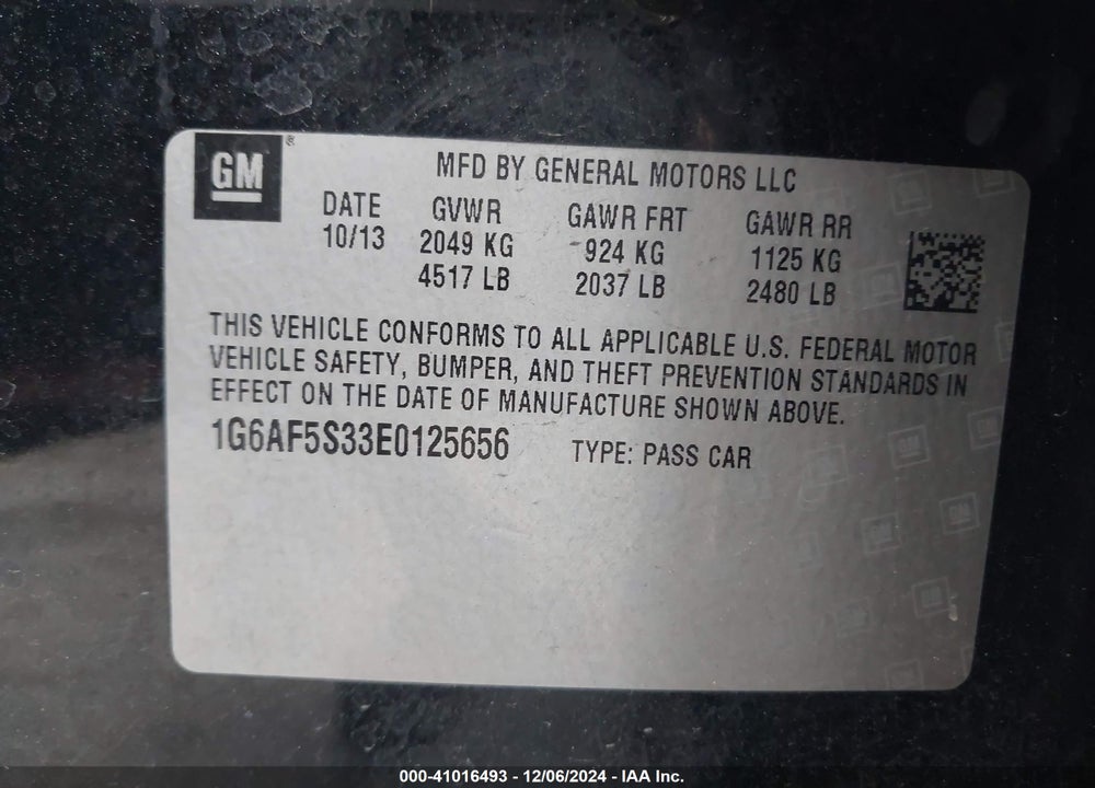 2014 CADILLAC ATS PREMIUM VIN: 1G6AF5S33E0125656