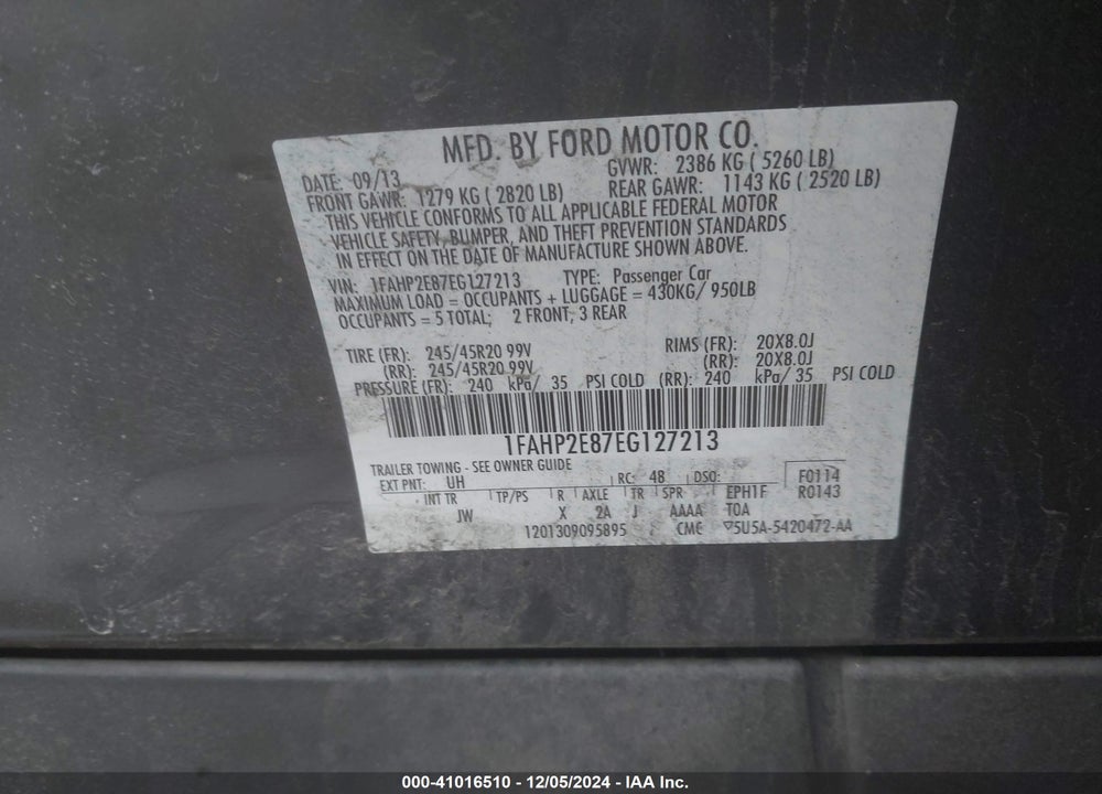2014 FORD TAURUS SEL VIN: 1FAHP2E87EG127213