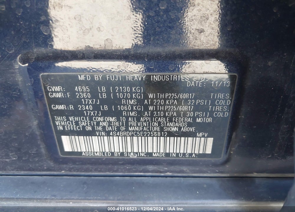 2014 SUBARU OUTBACK 3.6R LIMITED VIN: 4S4BRDPC5E2256812