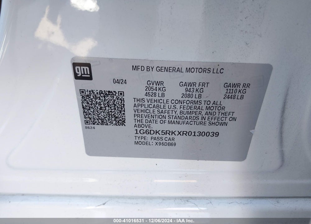 2024 CADILLAC CT4 LUXURY VIN: 1G6DK5RKXR0130039