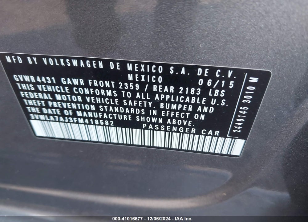2015 VOLKSWAGEN JETTA 2.0L TDI SE VIN: 3VWLA7AJ3FM418582