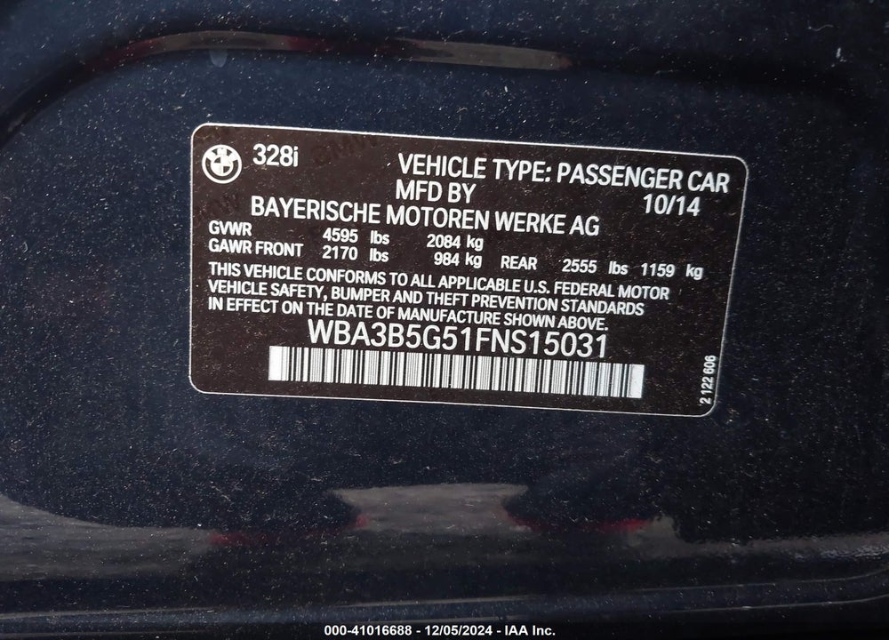 2015 BMW 328I XDRIVE VIN: WBA3B5G51FNS15031