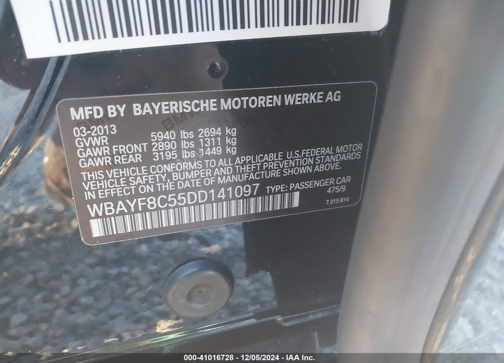 2013 BMW 750LI XDRIVE VIN: WBAYF8C55DD141097
