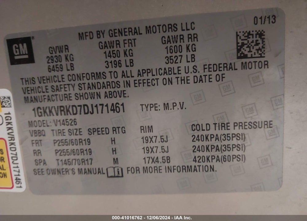 2013 GMC ACADIA SLT-1 VIN: 1GKKVRKD7DJ171461