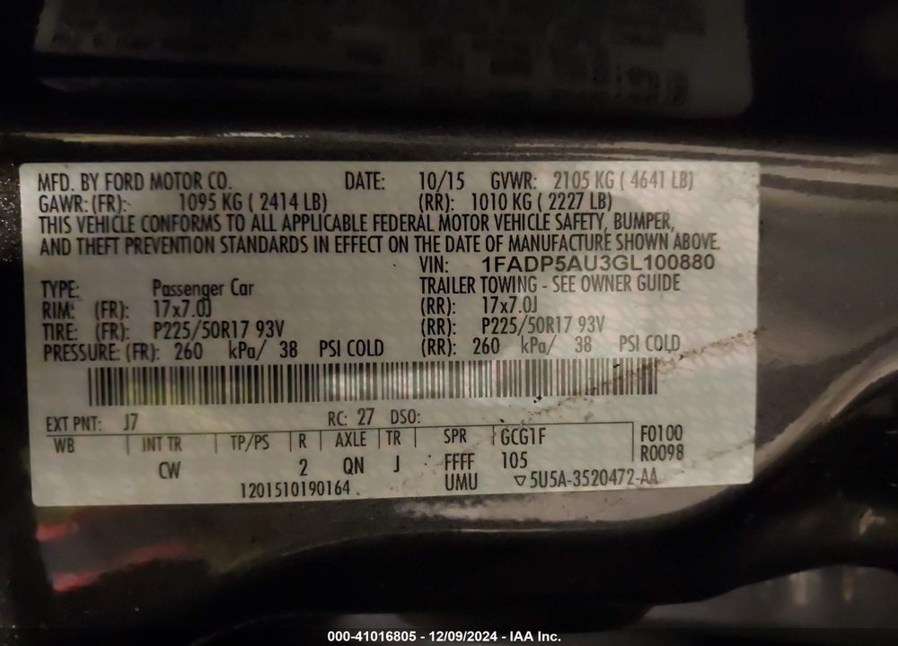 2016 FORD C-MAX HYBRID SE VIN: 1FADP5AU3GL100880