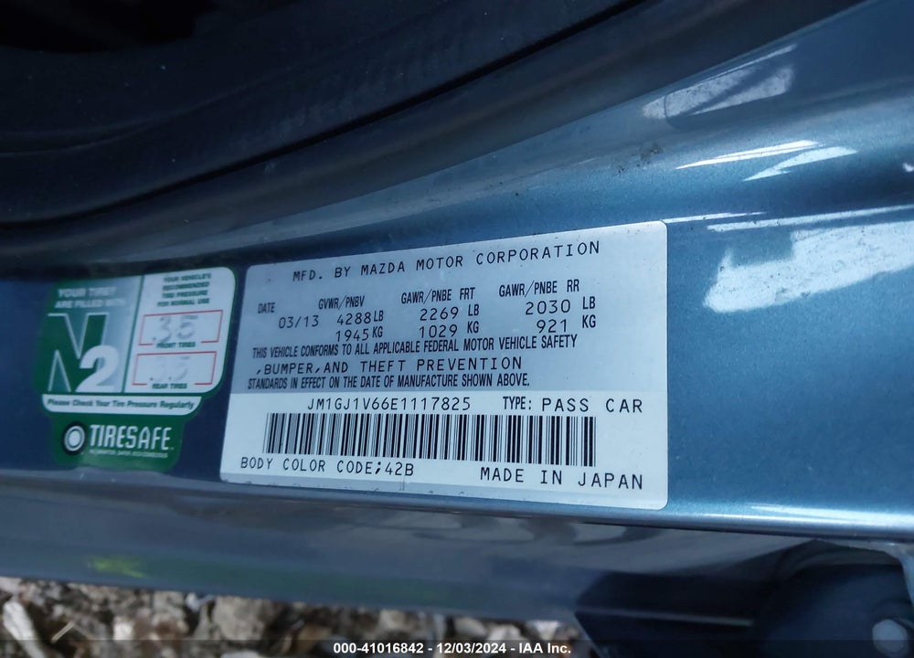 2014 MAZDA 6 VIN: JM1GJ1V66E1117825