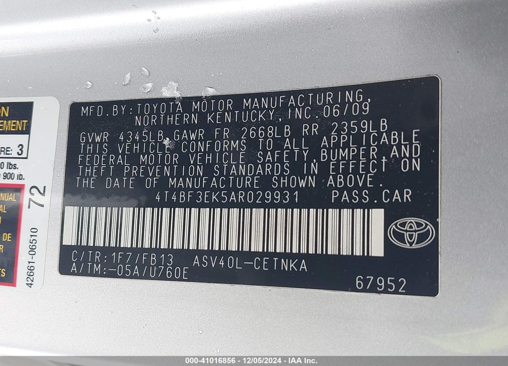 2010 TOYOTA CAMRY LE VIN: 4T4BF3EK5AR029931