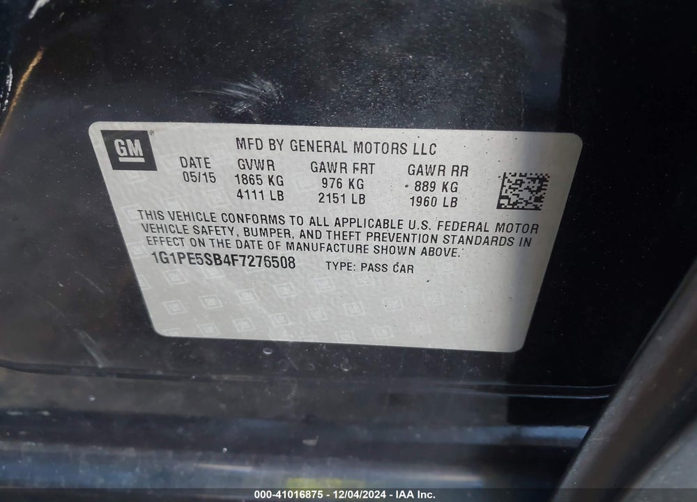 2015 CHEVROLET CRUZE VIN: 1G1PE5SB4F7276508