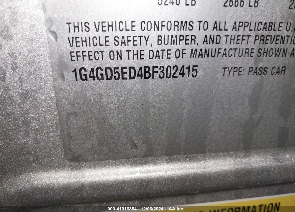 2011 BUICK LACROSSE VIN: 1G4GD5ED4BF302415