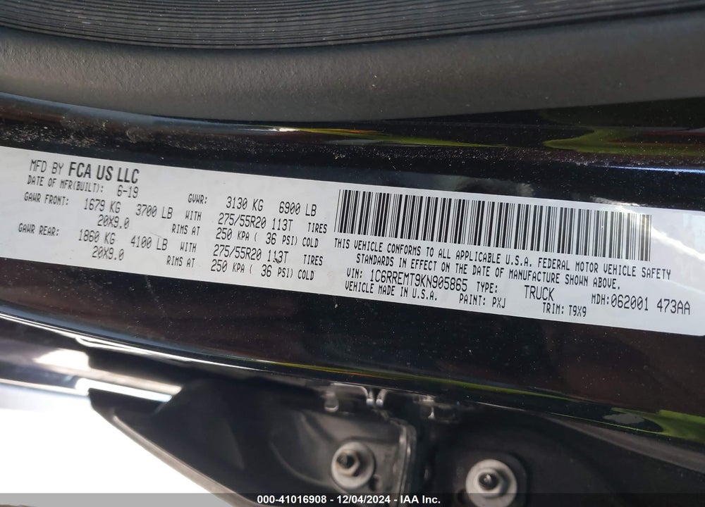 2019 RAM 1500 VIN: 1C6RREMT9KN905865