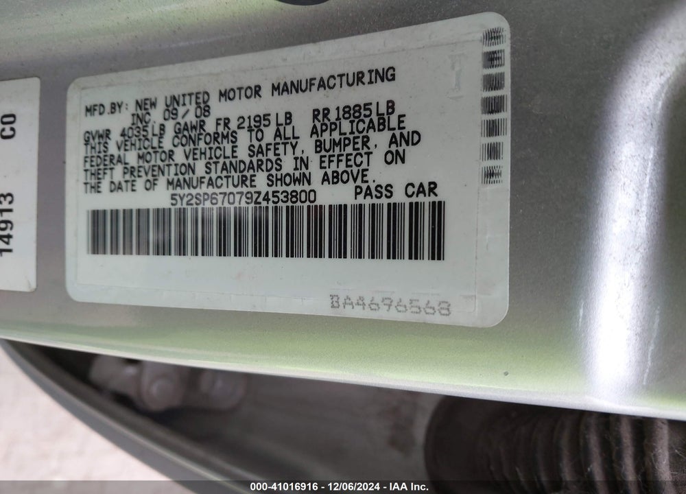 2009 PONTIAC VIBE VIN: 5Y2SP67079Z453800