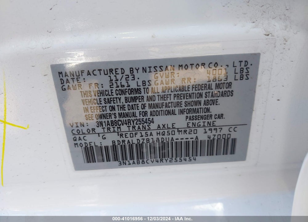 2024 NISSAN SENTRA SV XTRONIC CVT VIN: 3N1AB8CV4RY255454