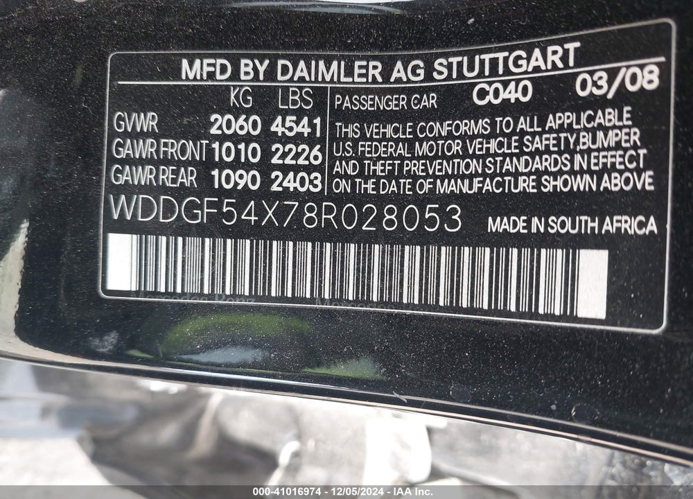 2008 MERCEDES-BENZ C 300 LUXURY/SPORT VIN: WDDGF54X78R028053