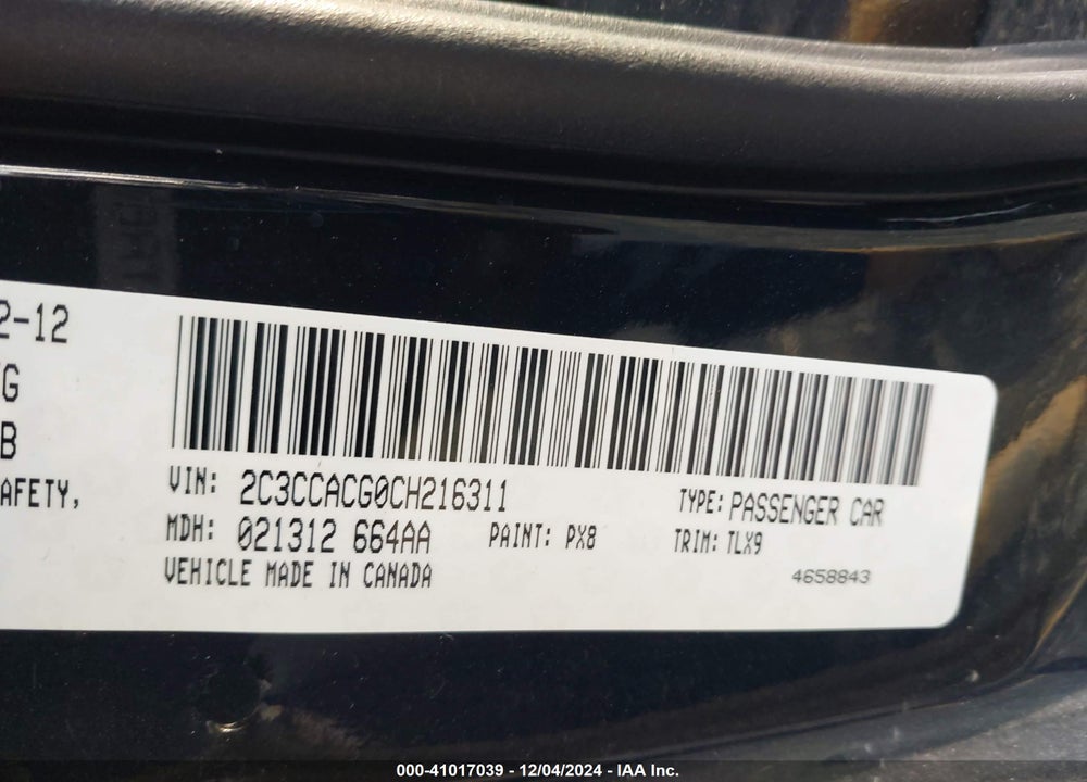 2012 CHRYSLER 300 LIMITED VIN: 2C3CCACG0CH216311