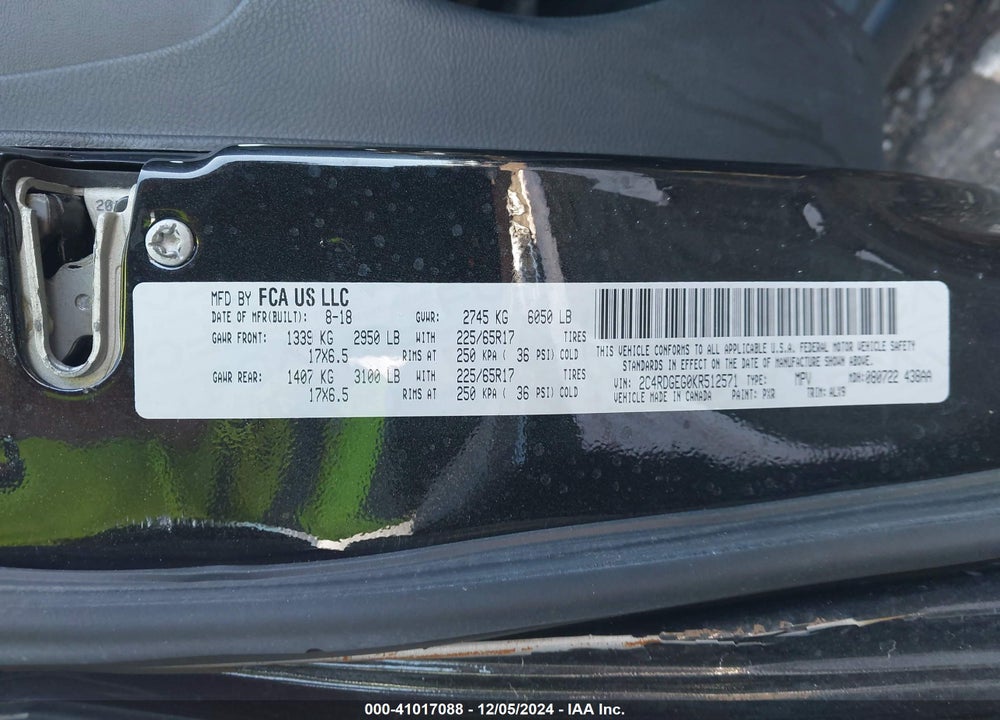 2019 DODGE GRAND CARAVAN GT VIN: 2C4RDGEG0KR512571