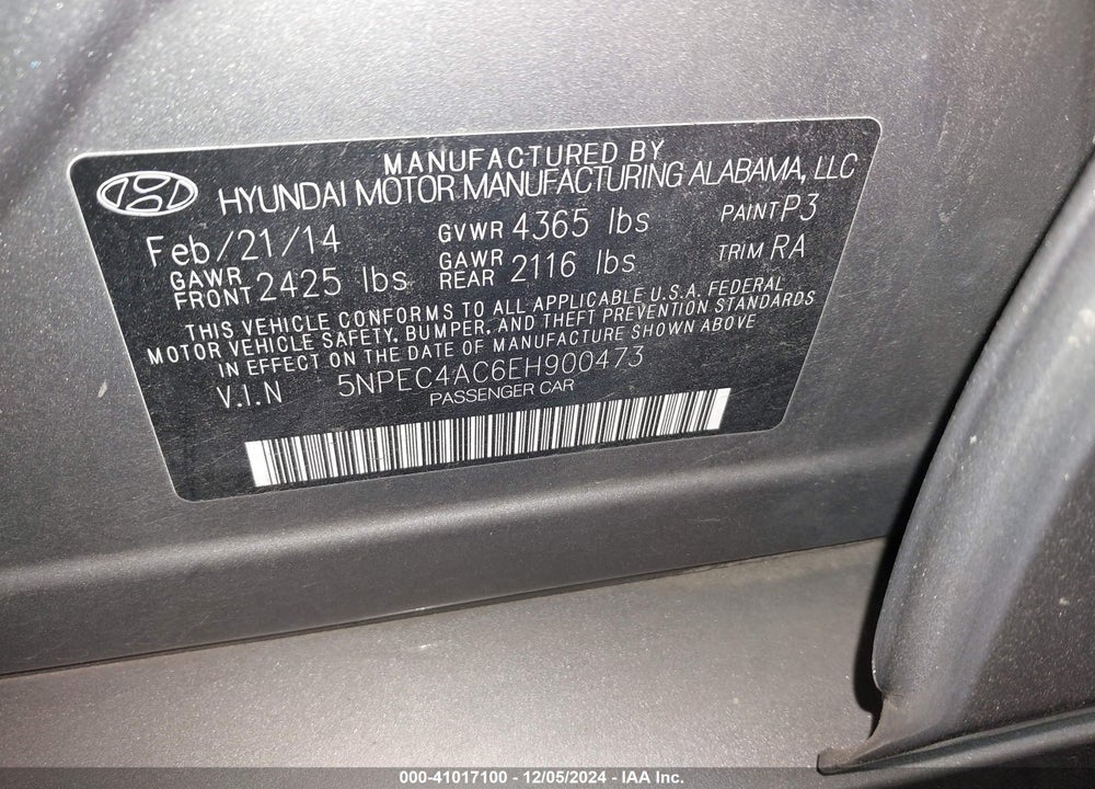 2014 HYUNDAI SONATA LIMITED VIN: 5NPEC4AC6EH900473