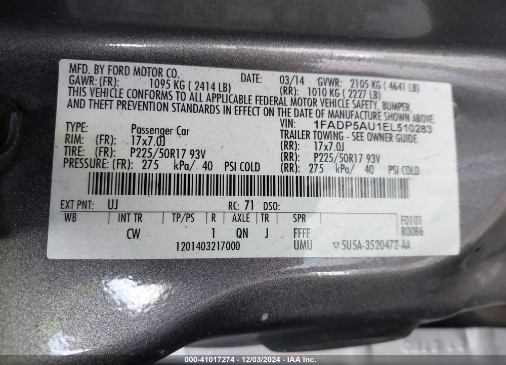 2014 FORD C-MAX HYBRID SE VIN: 1FADP5AU1EL510283