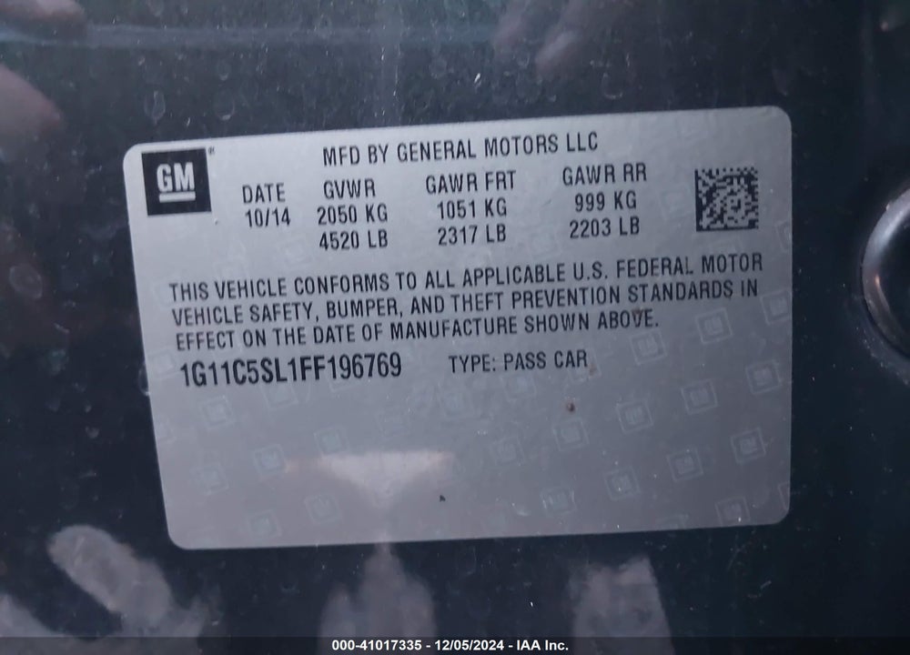 2015 CHEVROLET MALIBU VIN: 1G11C5SL1FF196769