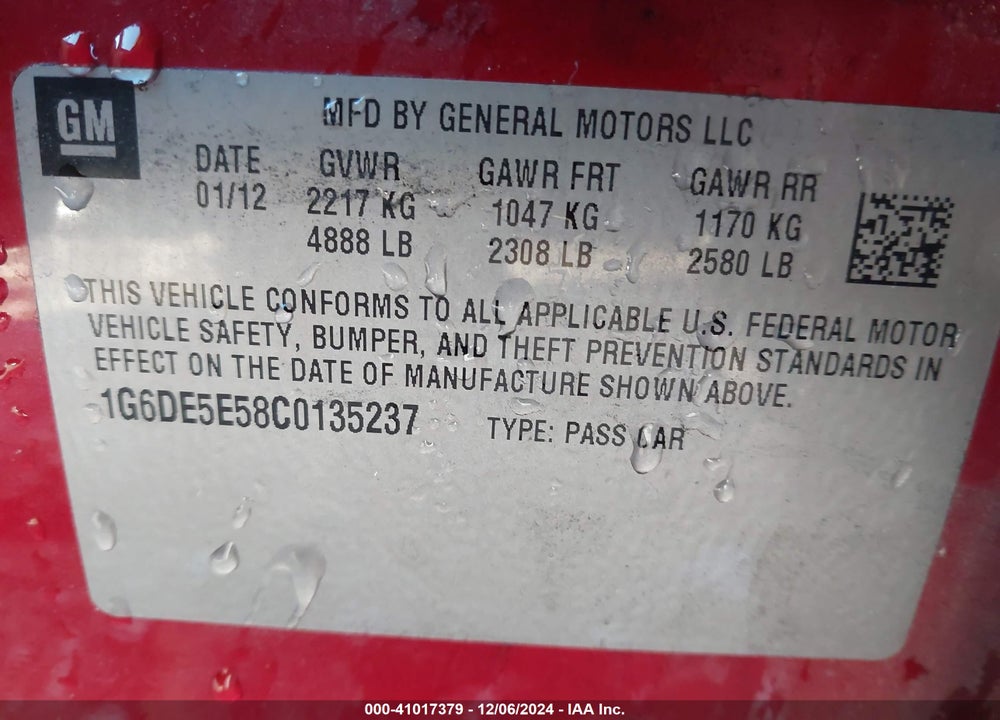 2012 CADILLAC CTS LUXURY VIN: 1G6DE5E58C0135237