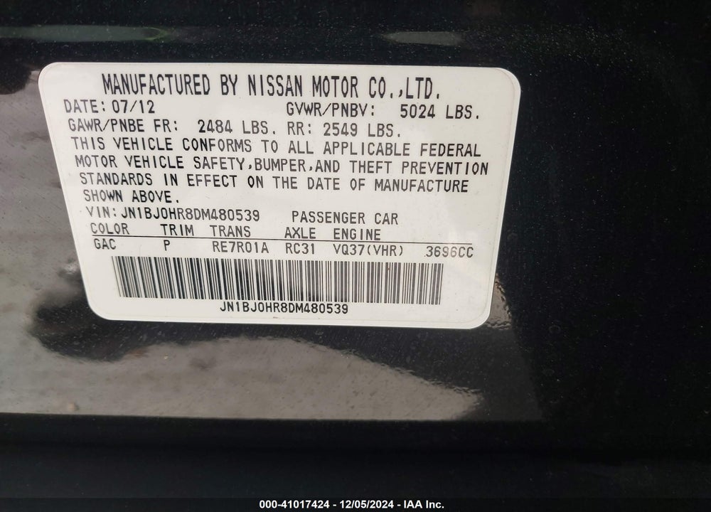 2013 INFINITI EX37 JOURNEY VIN: JN1BJ0HR8DM480539