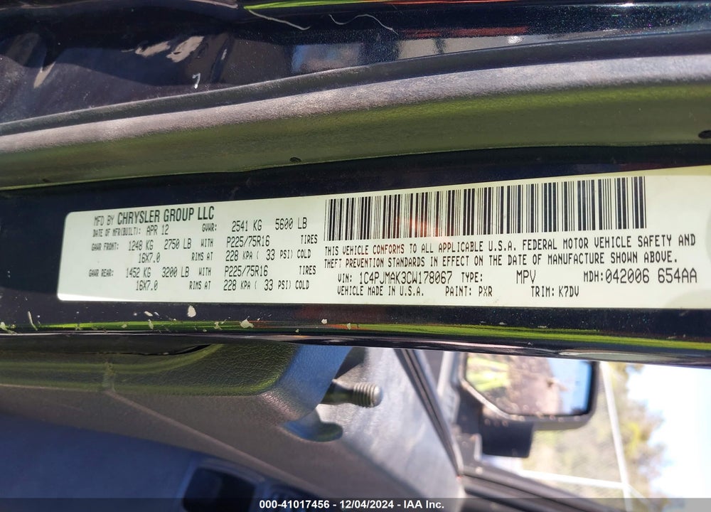 2012 JEEP LIBERTY SPORT VIN: 1C4PJMAK3CW178067
