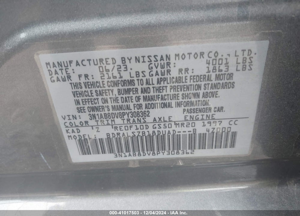 2023 NISSAN SENTRA SR XTRONIC CVT VIN: 3N1AB8DV8PY308362