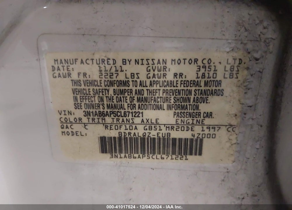 2012 NISSAN SENTRA 2.0 VIN: 3N1AB6AP5CL671221
