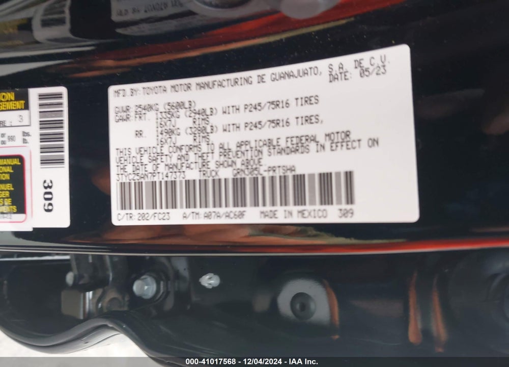 2023 TOYOTA TACOMA VIN: 3TYCZ5AN7PT147373