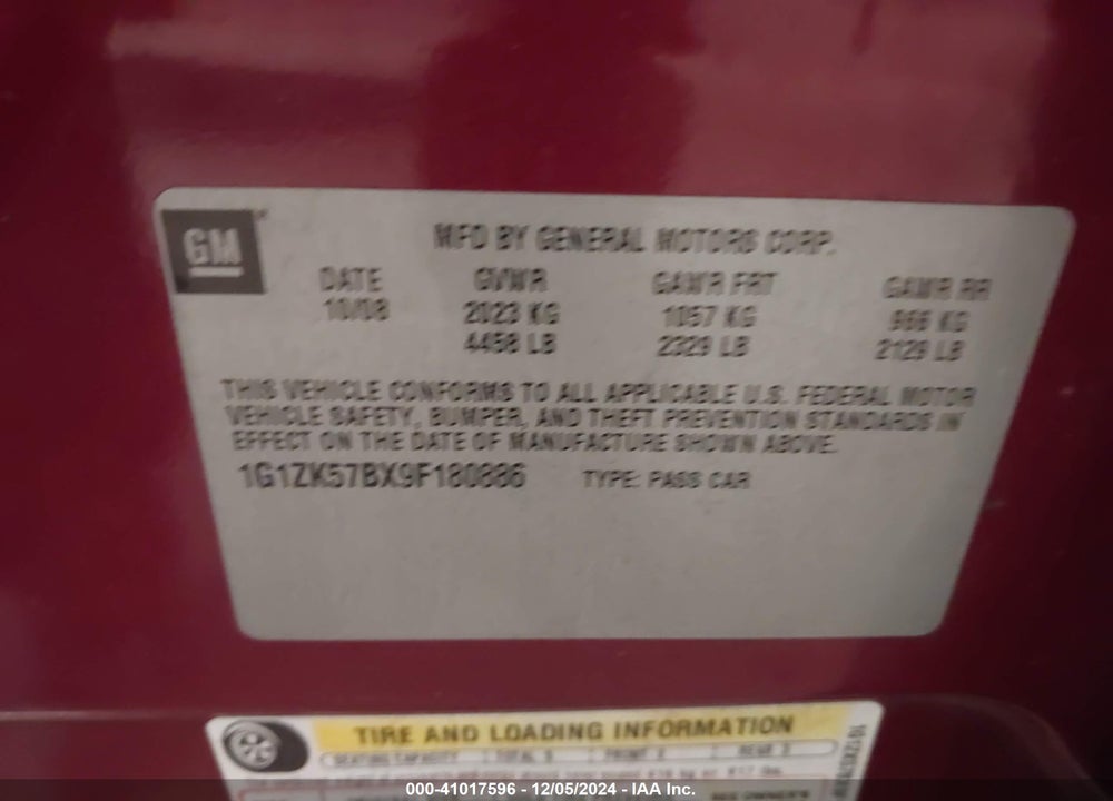 2009 CHEVROLET MALIBU LTZ VIN: 1G1ZK57BX9F180886