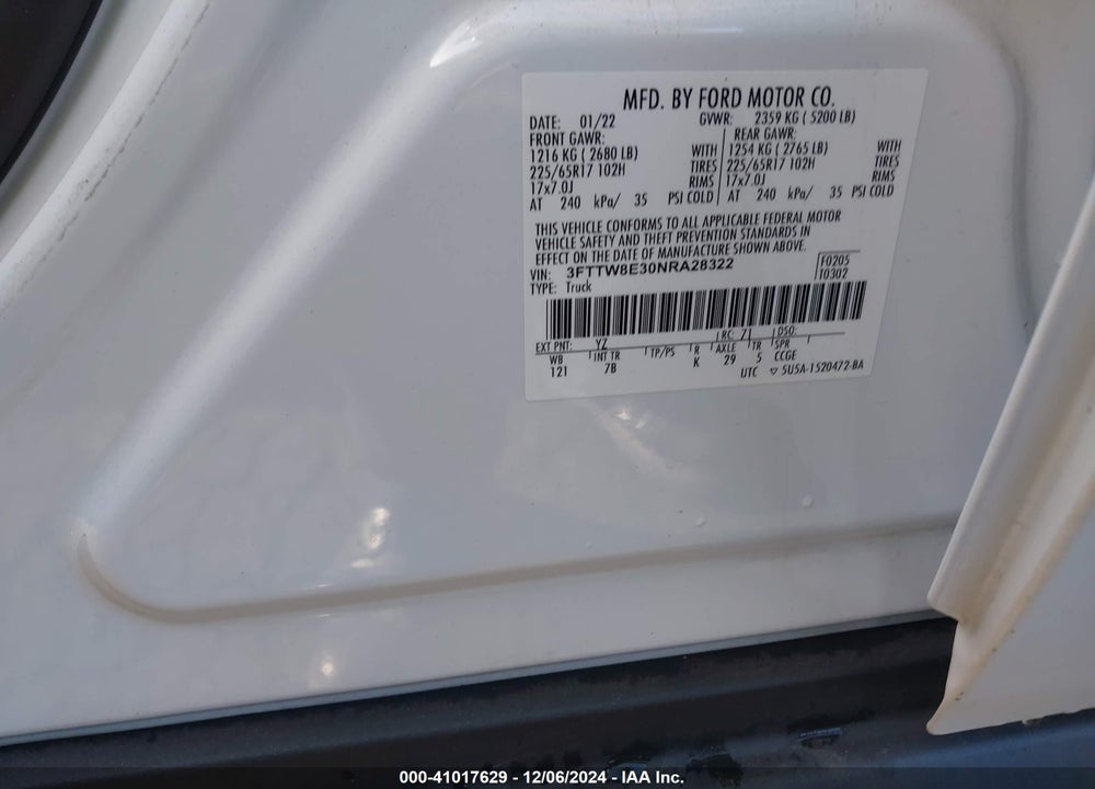 2022 FORD MAVERICK XLT VIN: 3FTTW8E30NRA28322