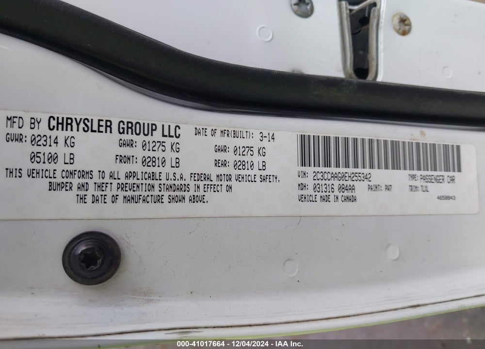 2014 CHRYSLER 300 VIN: 2C3CCAAG0EH255342